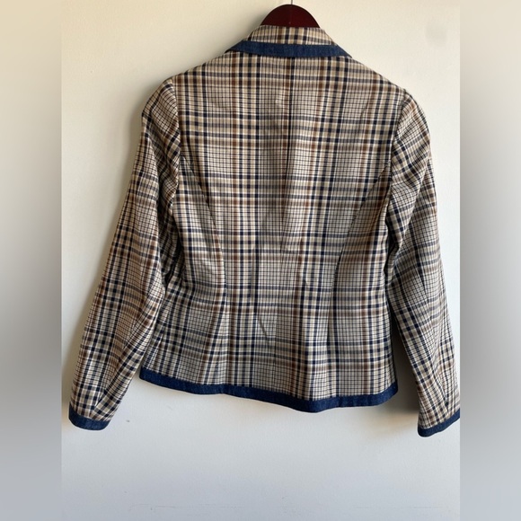NWT DREW|| Anthropologie Plaid Blazer. Beige with Navy/Denim edge detail… - Picture 7 of 9